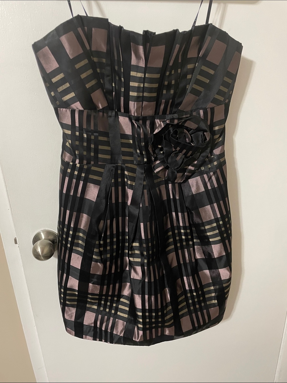 Alexia Admor Black and Mauve Plaid Strapless Cocktail Dress Size Large